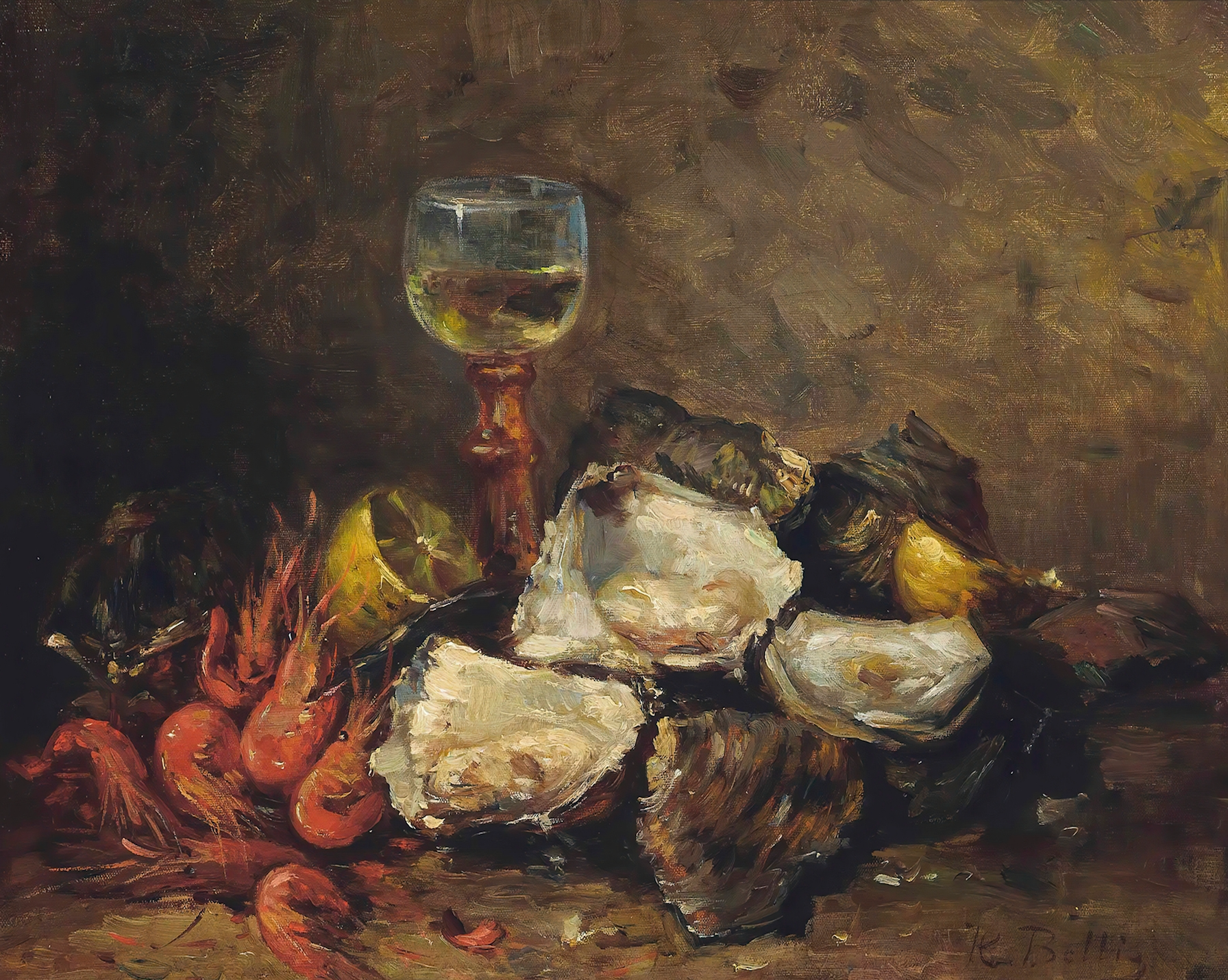 Sea to Skye - Wholesale Art Print - Still Life of Shrimp and Oysters Antique Art Print 1