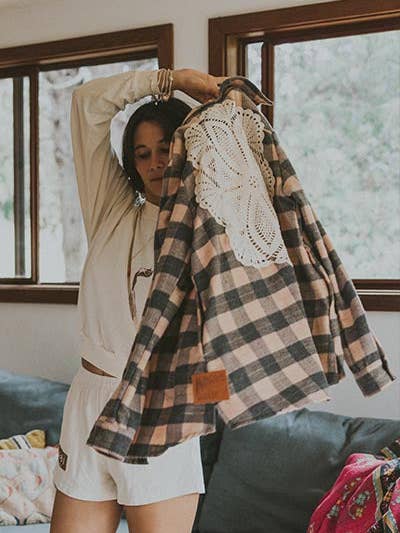 Wings Hawaii - Vendita all'ingrosso Camicia button down - Donna - Paragon Flanella - Pesca + Grigio