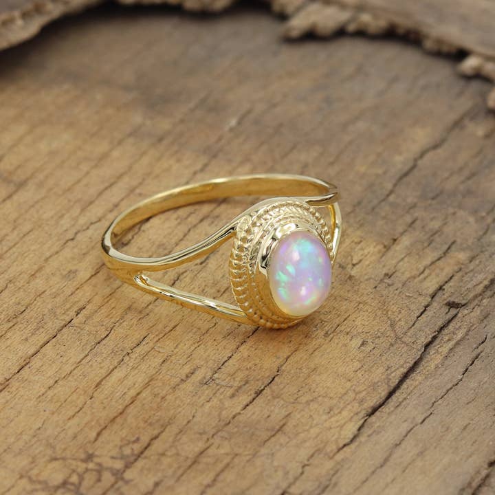 Ethiopian Opal Oval Ring 925 Silver Gold Plated Gift for Her for wholesale by Jay Jools