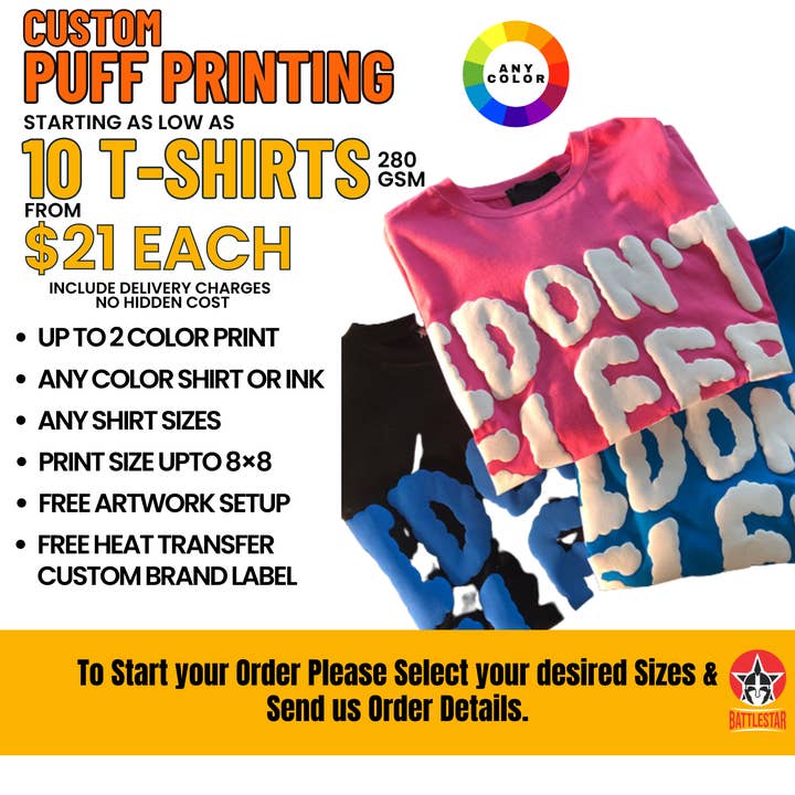 Personalized Puff Printed Unisex T-Shirts for wholesale by Eastworth Industries