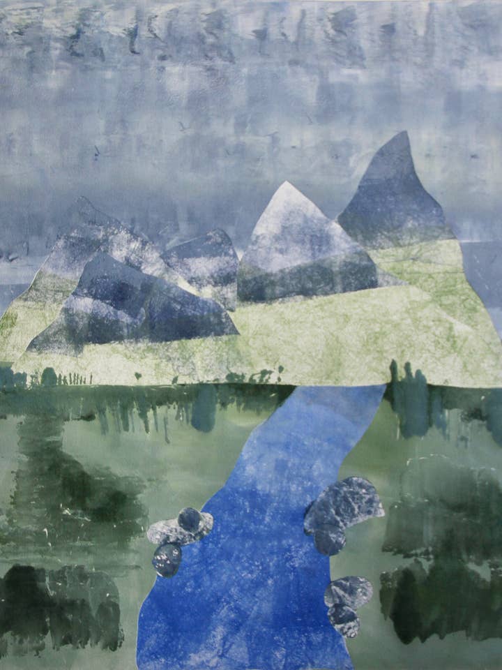 Impression non encadrée de montagnes lointaines pour la vente par Artxtiles