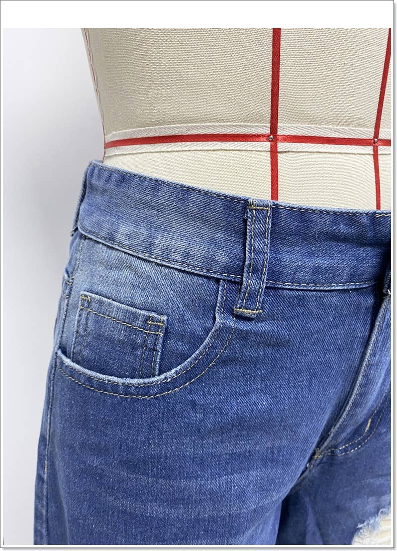 Blauw Blauw gewassen spijkershort met scheuren XYK006 voor groothandel op Faire9