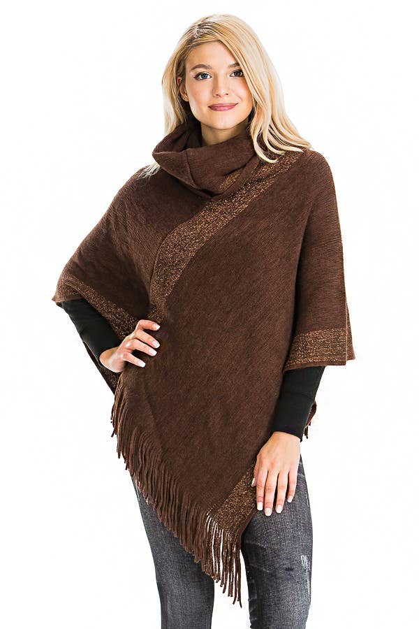 Cap Zone – wholesale Poncho – Women's – Tinsel Cowl Neck Fringed Poncho9