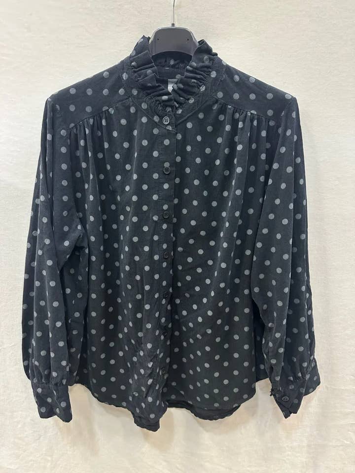 Mimi & Gogo - Wholesale Button Down Shirt - Women's - Velvet Polka Dot Shirt @69017_ChVPois2