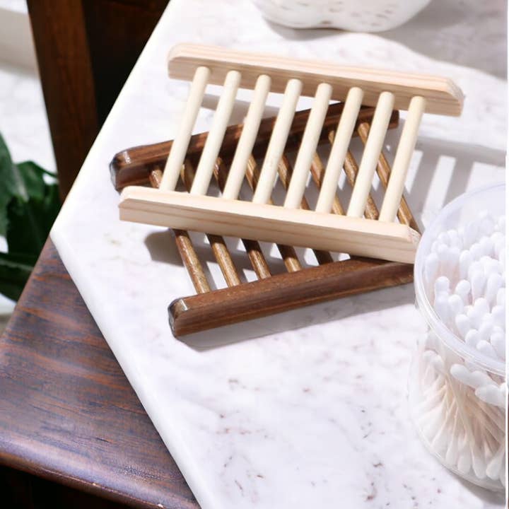 Bamboo Wooden Self Draining Soap Dish for wholesale by 570 Soap Company