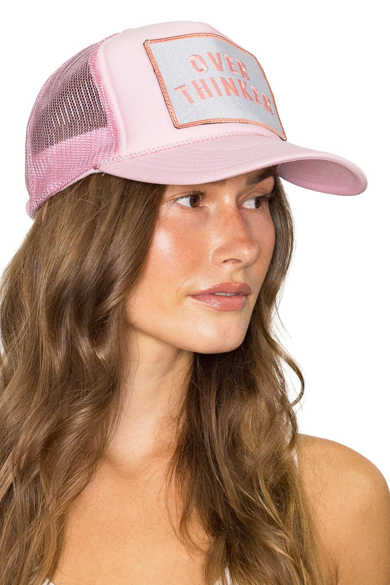 Overthinker Trucker Hat in Soft Pink for wholesale on Faire3