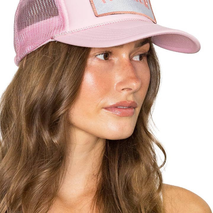 Overthinker Trucker Hat in Soft Pink for wholesale on Faire3
