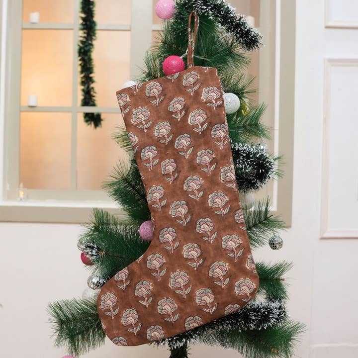 Organic Hand Block Print Christmas Tree Stocking - Rohini for wholesale by Fabdivine