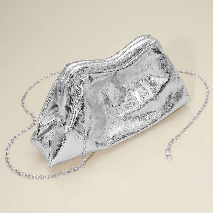 Sensibling Corp. - Wholesale Clutch Bag - Women's - Metallic Pleated Frame Clutch Evening Bag / Crossbody Bag3