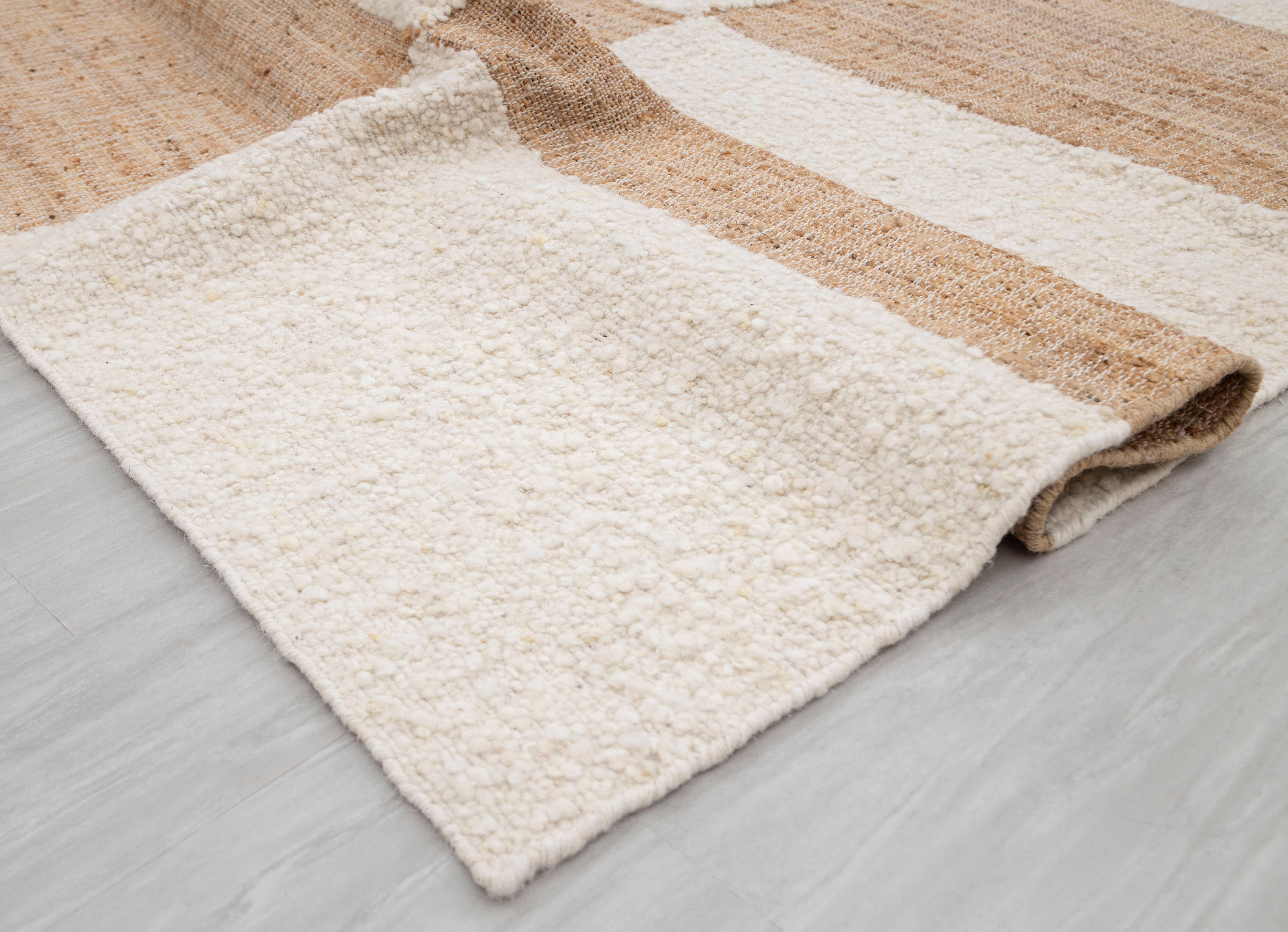 Aesthetic Homes LLC - Wholesale Area Rug - Natural Wool Jute Rug, Ivory Boho Moroccan Hand Woven TN-963