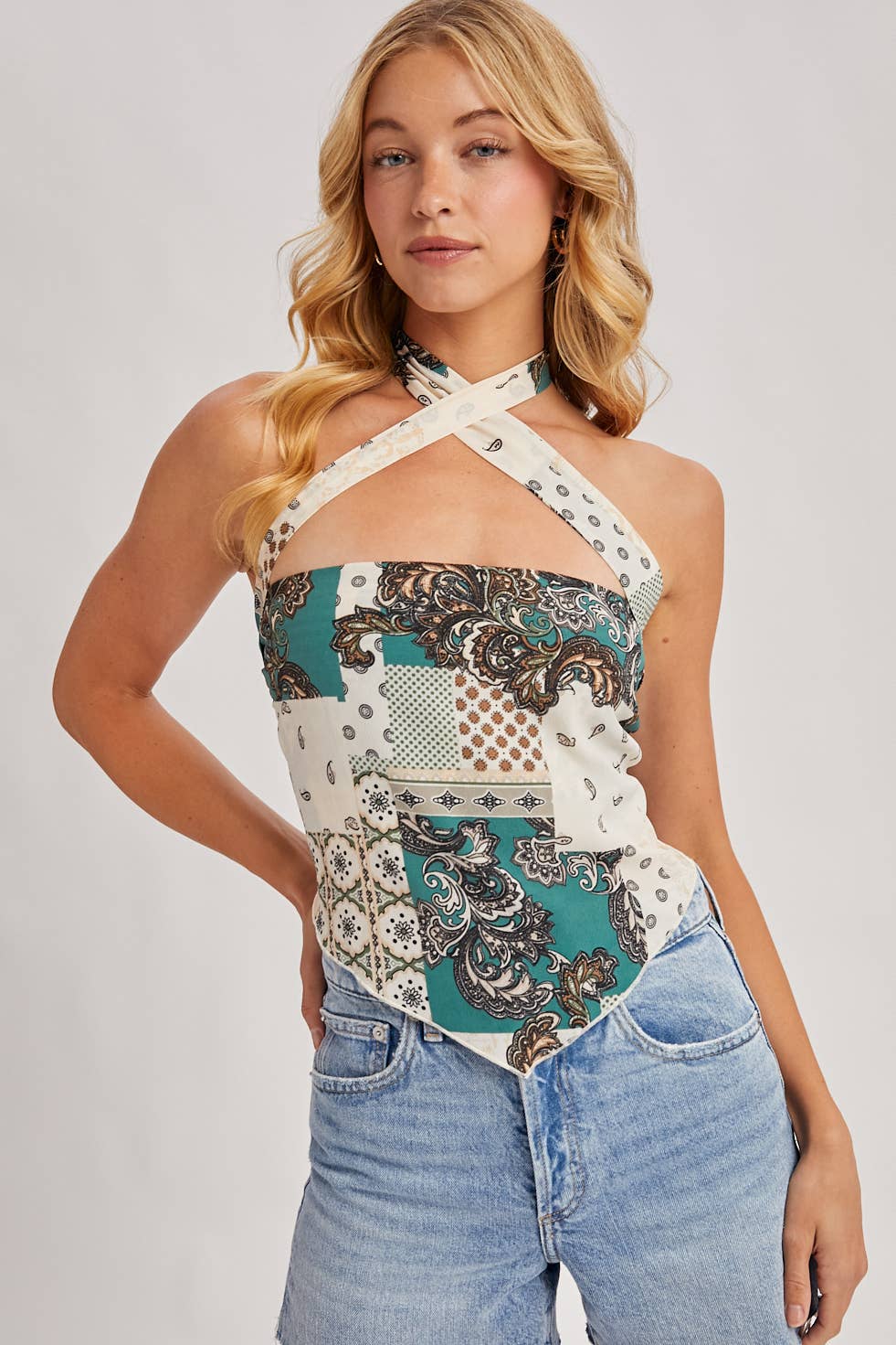 Bluivy - Wholesale Blouse - Women's - PAISLEY CROSSOVER HALTER NECK BANDEAU TOP11