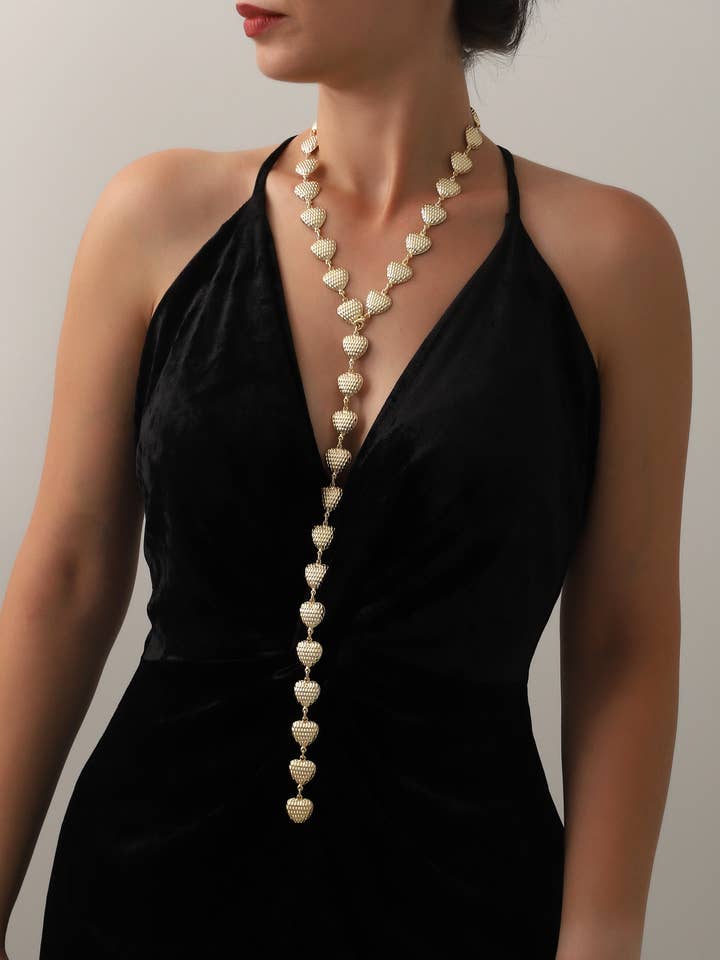 Gold Plated Hearth Long Lariat Y Necklace for wholesale by BUBU BY TEKIN SHOP