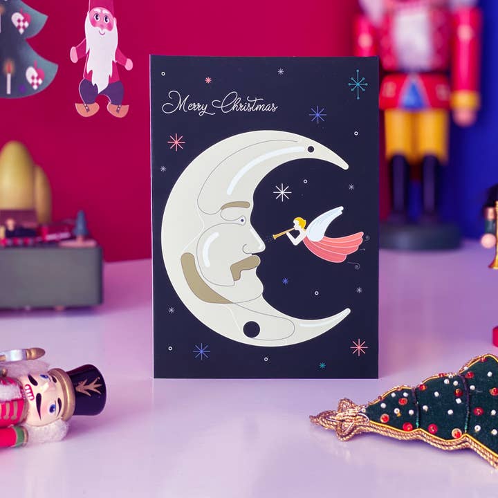 Chalaris - Vente Cartes de Noël - Carte de Noël - Ange sérénadant la Lune1