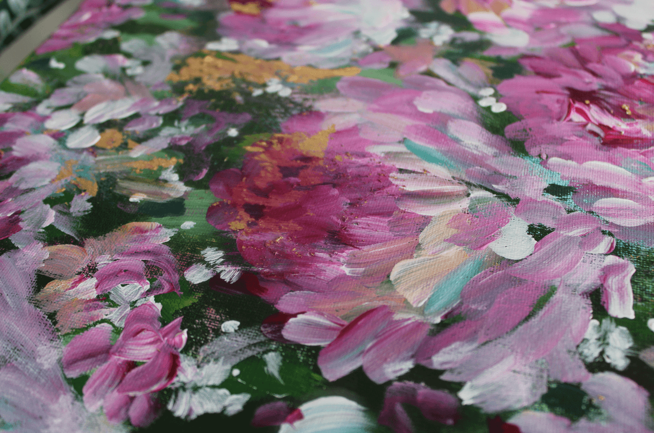 glad you're here co - Wholesale Painting/Drawing - Original Acrylic Painting on 16x20 Canvas with Gold Flecks • Pink Floral Abstract Wall Art • Modern Flower Artwork for Home Decor5