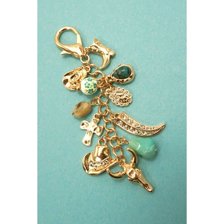 Gold WESTERN PORCELAIN CROSS BOOT COWBOY HAT BAG CHARM | 80K010 for wholesale on Faire