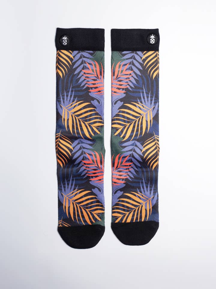 Just Fun Socks - Wholesale Socks - Unisex - Midnight Tropical Palm Printed Crew Socks - M/L