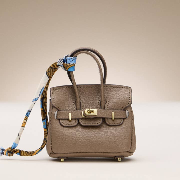 Lilla Haven - Wholesale Purse/Bag Accessory - Women's - Mini Handbag Keychain Charm | Faux Leather Purse Keyring with Twilly Scarf