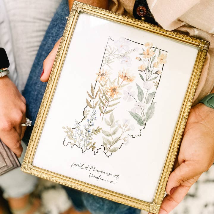 Art and Home co. - Wholesale Art Print - State of Indiana Wildflower Watercolor Fine Art Print1