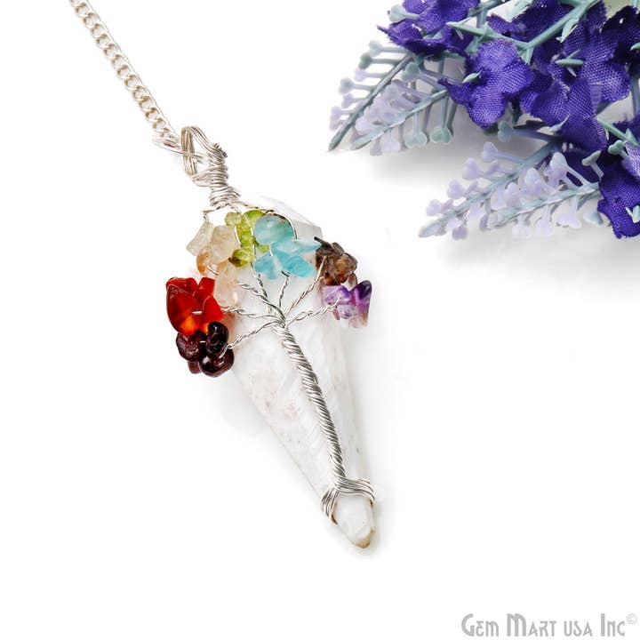 GemMartUSA - Vente Planches de pendule - Pendentif pendule Healing à 7 chakras avec chaîne en fil d'argent1