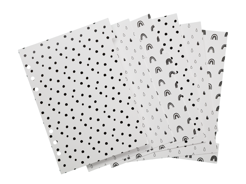 Planner Peace - Wholesale Planner - A5 Dividers "Black and White Rainbow" 6 tab dividers0
