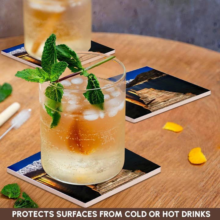 3dRose - Wholesale Coasters - 3dRose, Dock Over A Mountain Lake Image Of Light Infused Painting, Coaster2