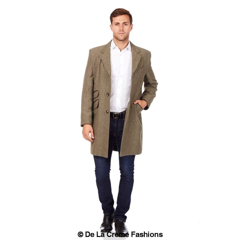 Men's Wool Blend Single Breasted Luxury Retro Mod Crombie Coat De La Creme MAN 