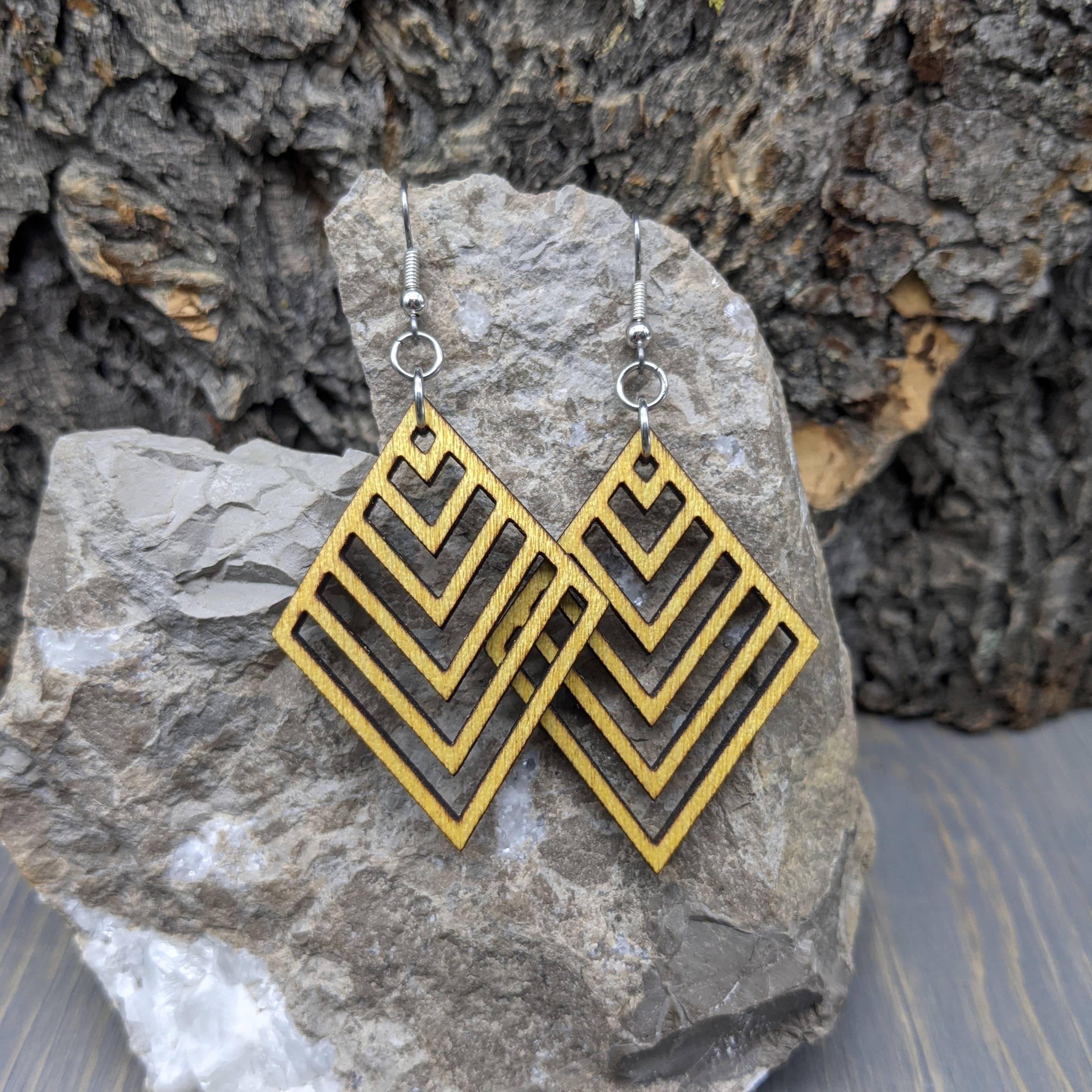 The Forest and Forge - Wholesale Dangle Earrings - Diamond Leaf Wood Earrings1