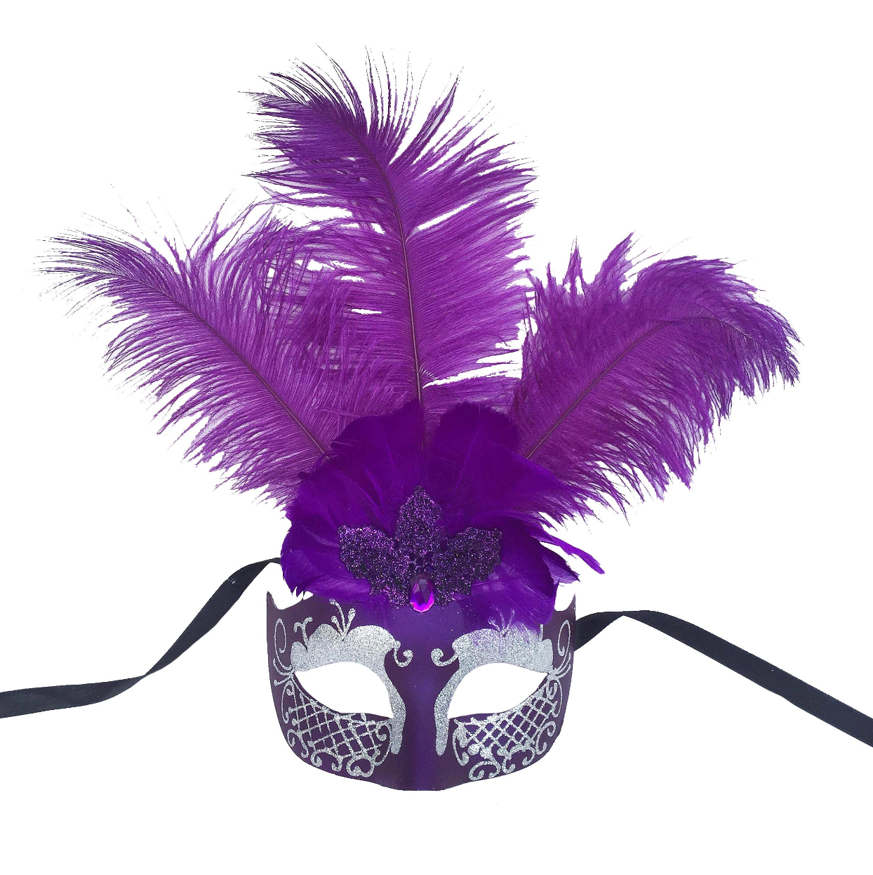 Mardi Gras Creations - Wholesale Costume - Unisex - Mask With Glitter Face And Feathers7