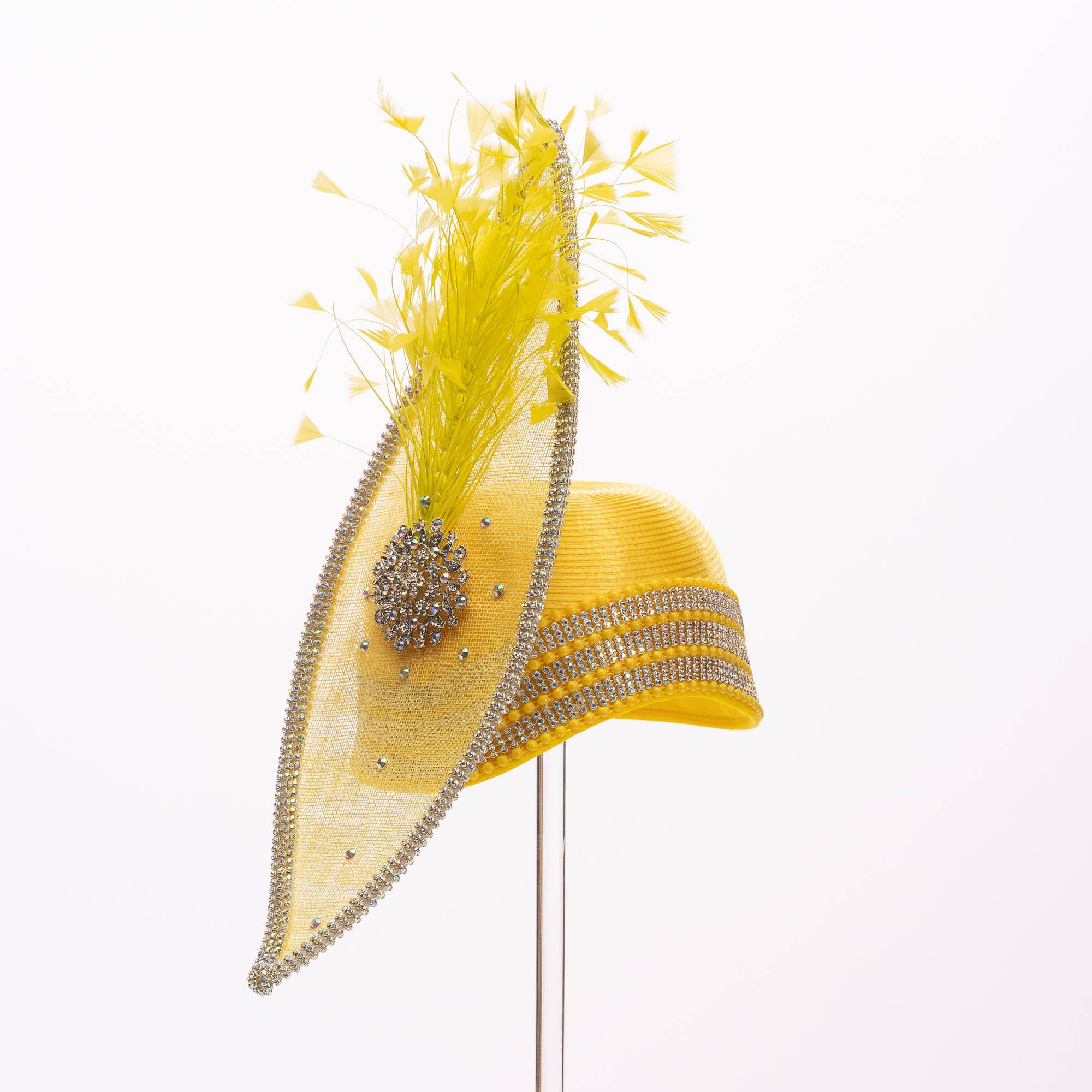 KaKyCo - Wholesale Fascinator Hat - Women's - Stone bending satin cloche with brooch and feather | AJ779Y13