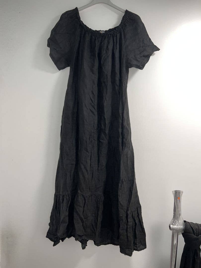 Happy look - Wholesale Dress - Women's - Long Linen Dress with Short Sleeves and Elastic Collar7