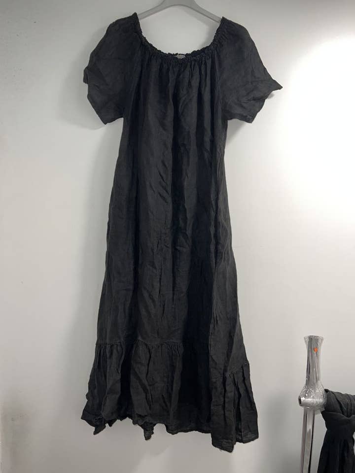 Happy look - Wholesale Dress - Women's - Long Linen Dress with Short Sleeves and Elastic Collar7