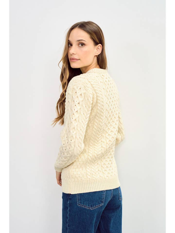 Aran Woollen Mills - Wholesale Knit Sweater - Women's - Inishmore Ladies Slim-Fit Aran Sweater - Cream