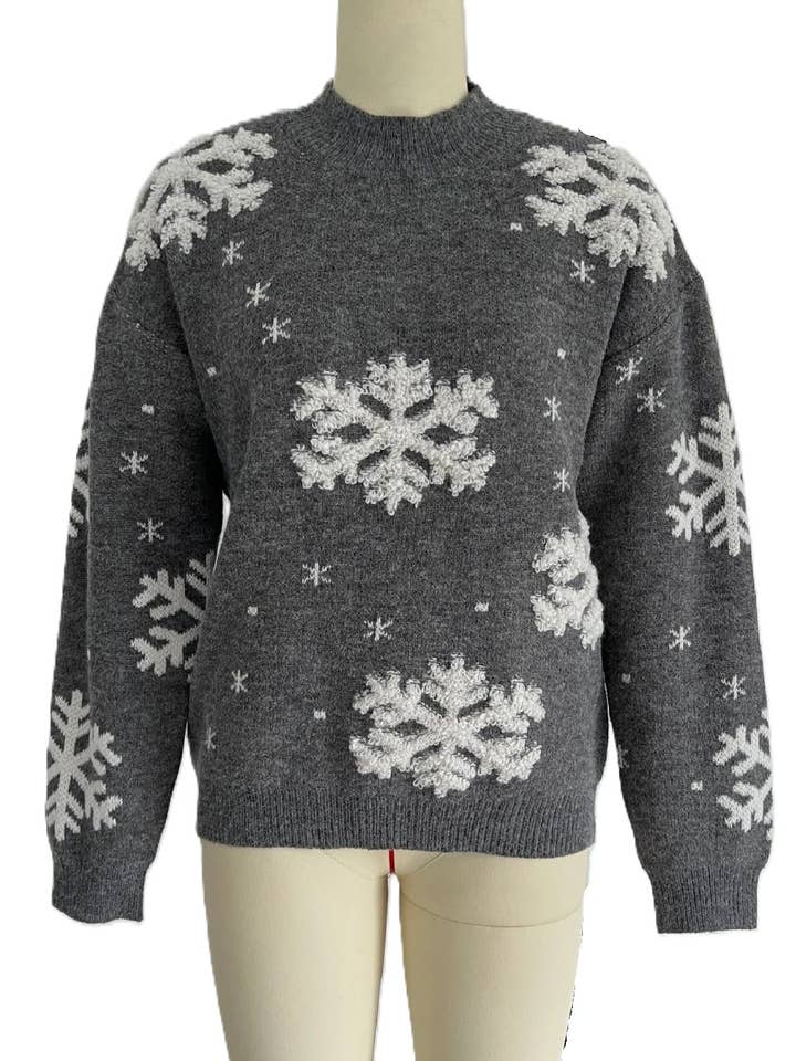 HIDDENBRAND - Wholesale Knit Sweater - Women's - Snowflake Towel Embroidered Christmas Sweater2