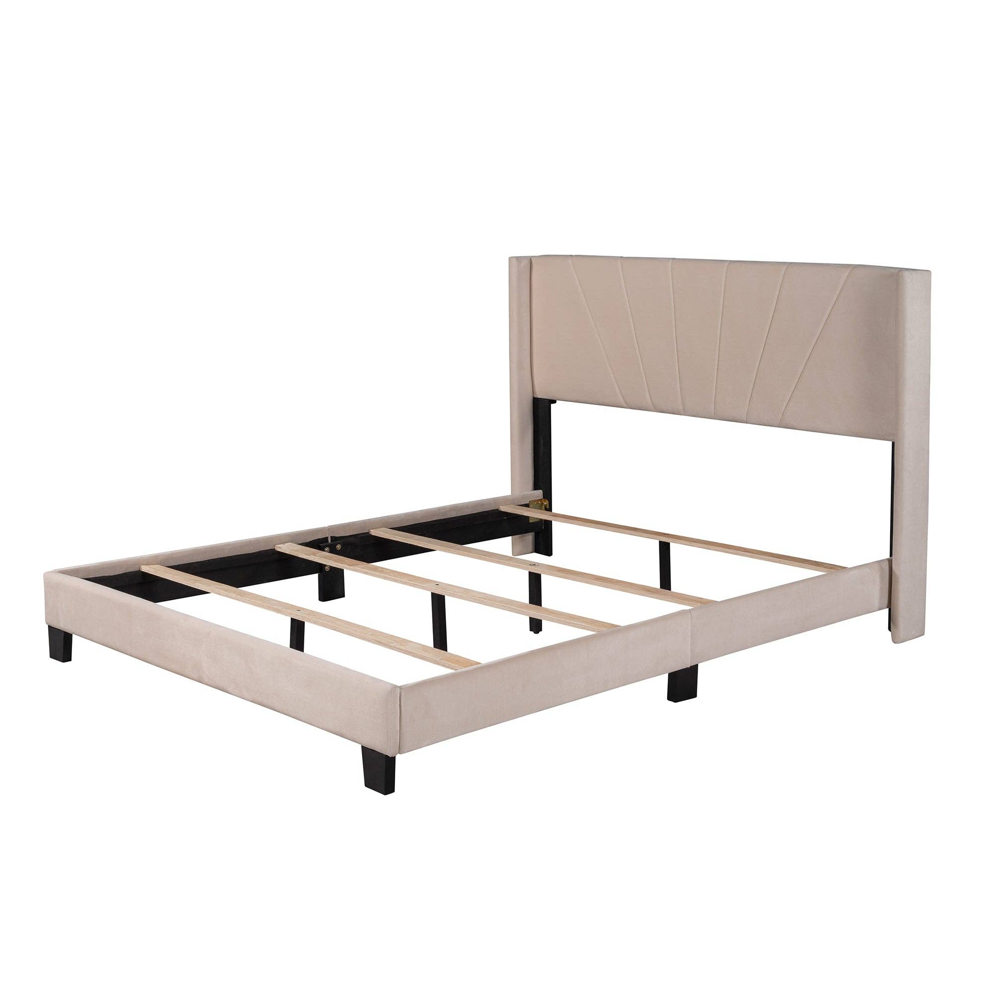 VTNG50 - Wholesale Bed - Queen Size Velvet Upholstered Platform Bed,Box Spring Needed6