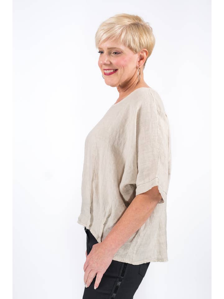 TINA Stephens Italy/Tees By Tina - Wholesale Blouse - Women's - Gina Bottom Darted Linen Top (BQ172)