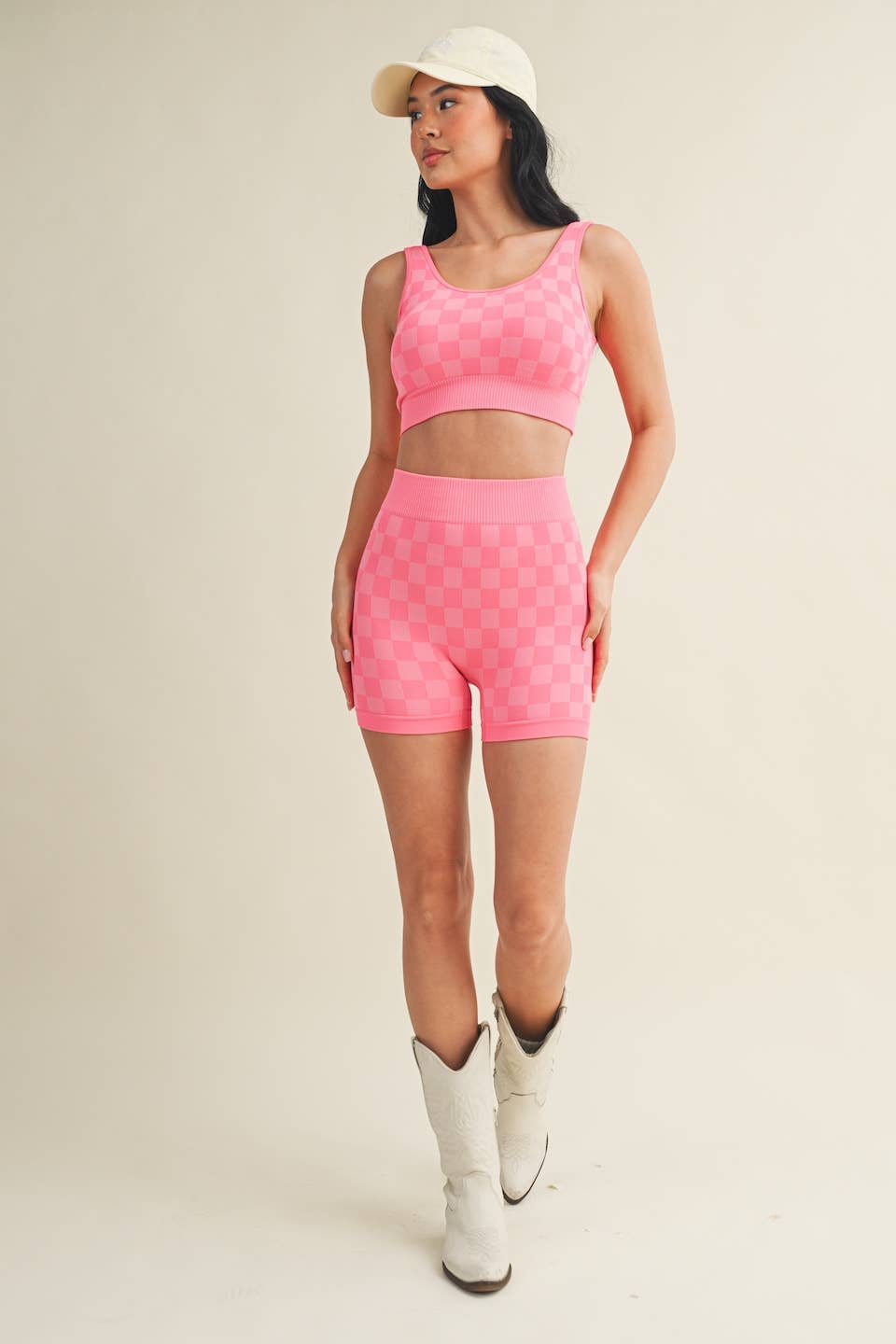 KIMBERLY C - Wholesale Activewear Set - Women's - Checkmate Cropped Two Piece Set39