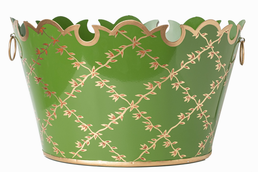 The Enchanted Home - Wholesale Plant Pot - Moss Green Trellis Scalloped Planter0