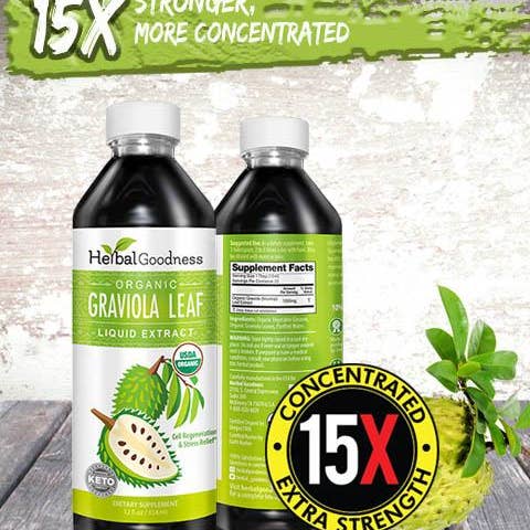 Herbal Goodness - Wholesale Oral Supplement/Vitamin - Graviola (Soursop) Leaf Extract - Organic - Liquid 12oz - 15X Strength - Healthy Cell Function, Immunity & Relaxation - Herbal Goodness2
