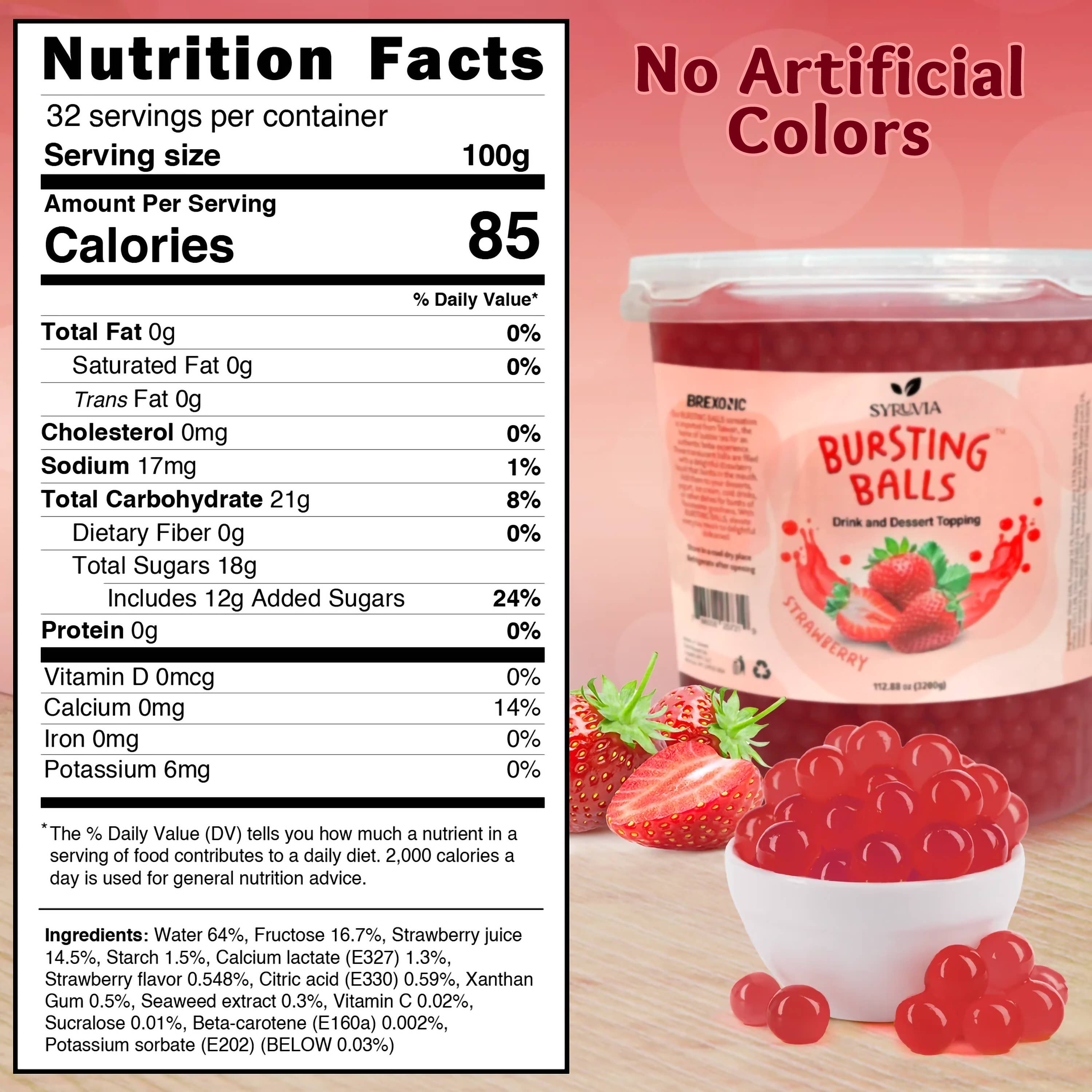 Syruvia - Wholesale Beverage Mix - 7 LB Strawberry Flavored Popping Boba1