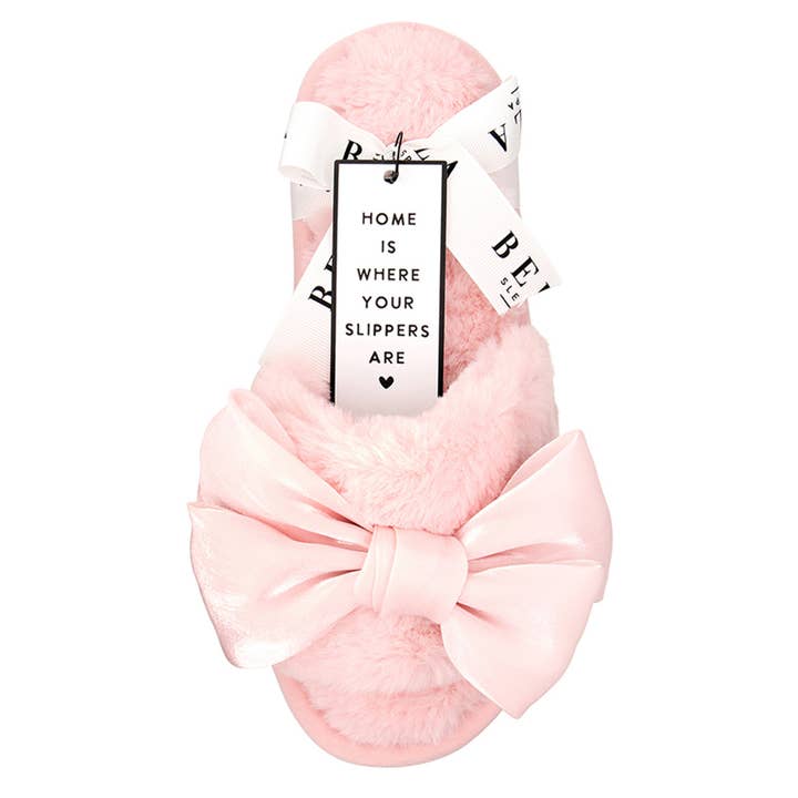 Bella Sleep + Spa - Wholesale Slippers - Women's - Plush Slippers - Light Blush Bow1