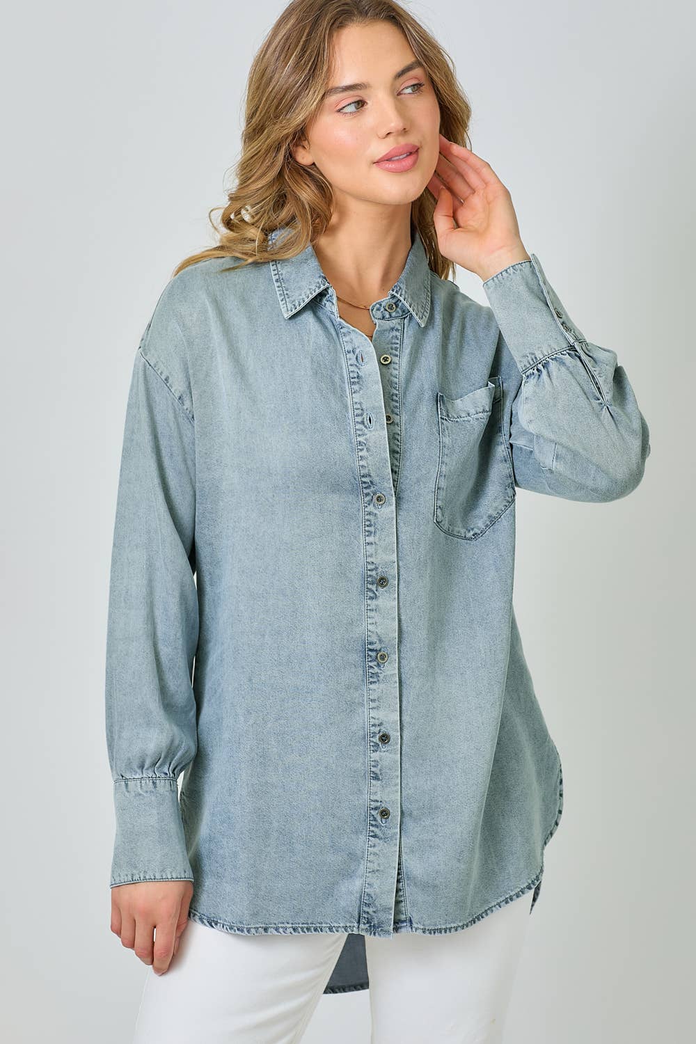Mystree - Wholesale Button Down Shirt - Women's - 60937 Tencel Oversized Button Up Shirt2