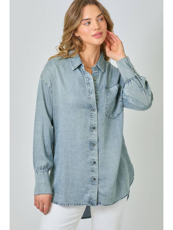 Mystree - Wholesale Button Down Shirt - Women's - 60937 Tencel Oversized Button Up Shirt2