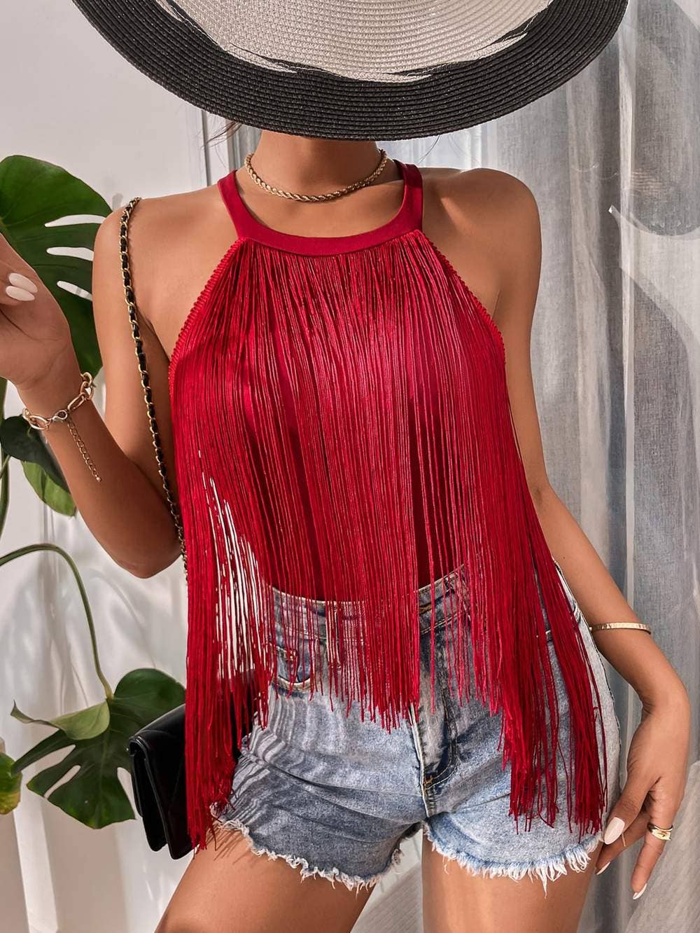 Queen Fashion - Wholesale Jumpsuit – Women's - solid fringe halter top0