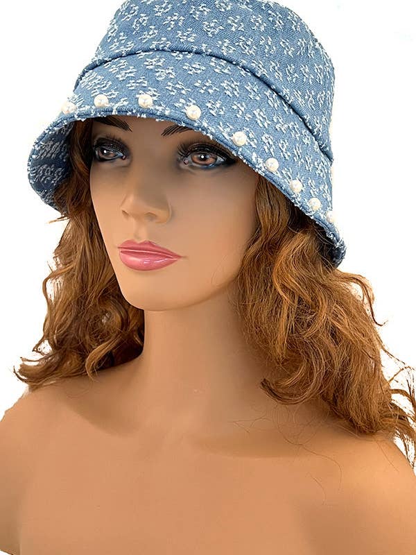 Pearl Accent Bucker-hoed met noodlijdende print voor wholesale door Andrea Bijoux