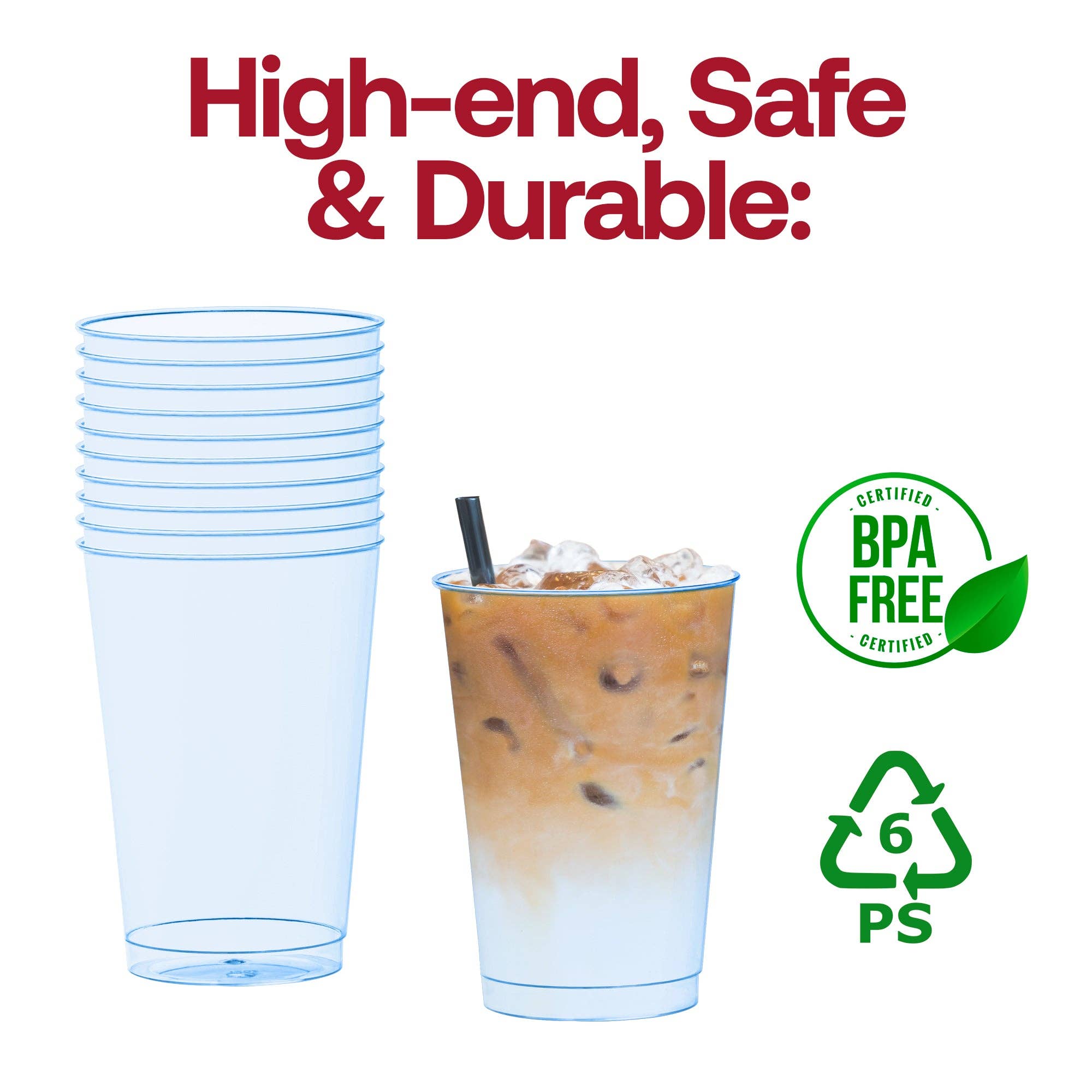 Smarty had a Party - Wholesale Disposable Cup - 12 oz. Clear Blue Disposable Plastic Party Cups - 20 pcs5