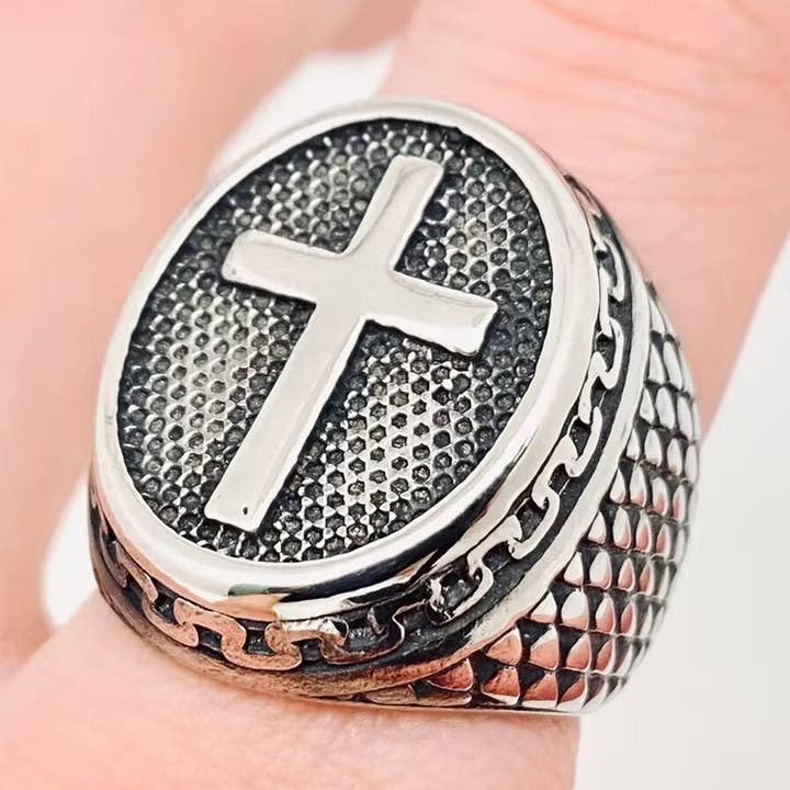 Vintage Cross Men's Stainless Steel Ring - MJ/MR for wholesale by Mio Queena