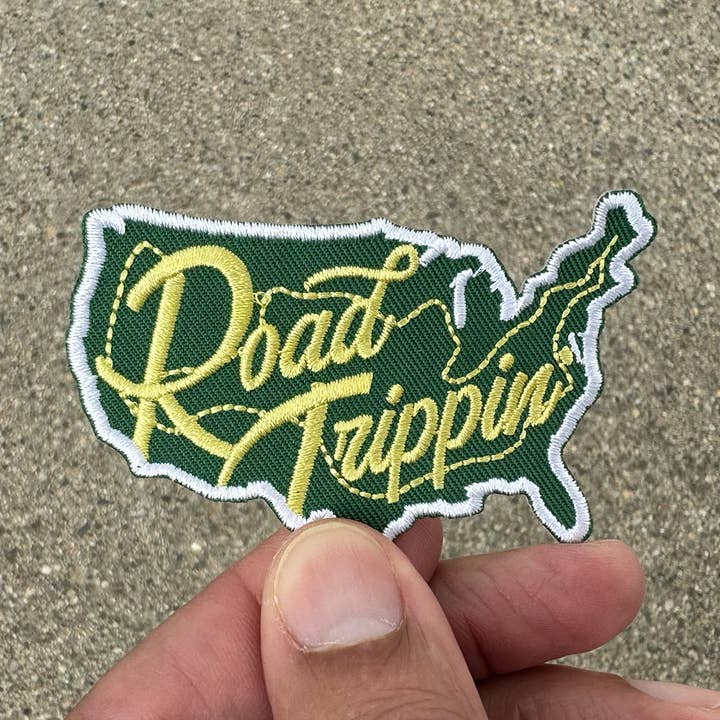 Road Trippin' Patch – USA Map Embroidered Iron-On, Travel for wholesale by Flow State Supply Co.