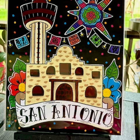11x14 Fiesta San Antonio Mexican folk artprint for wholesale by Karen’s Cositas