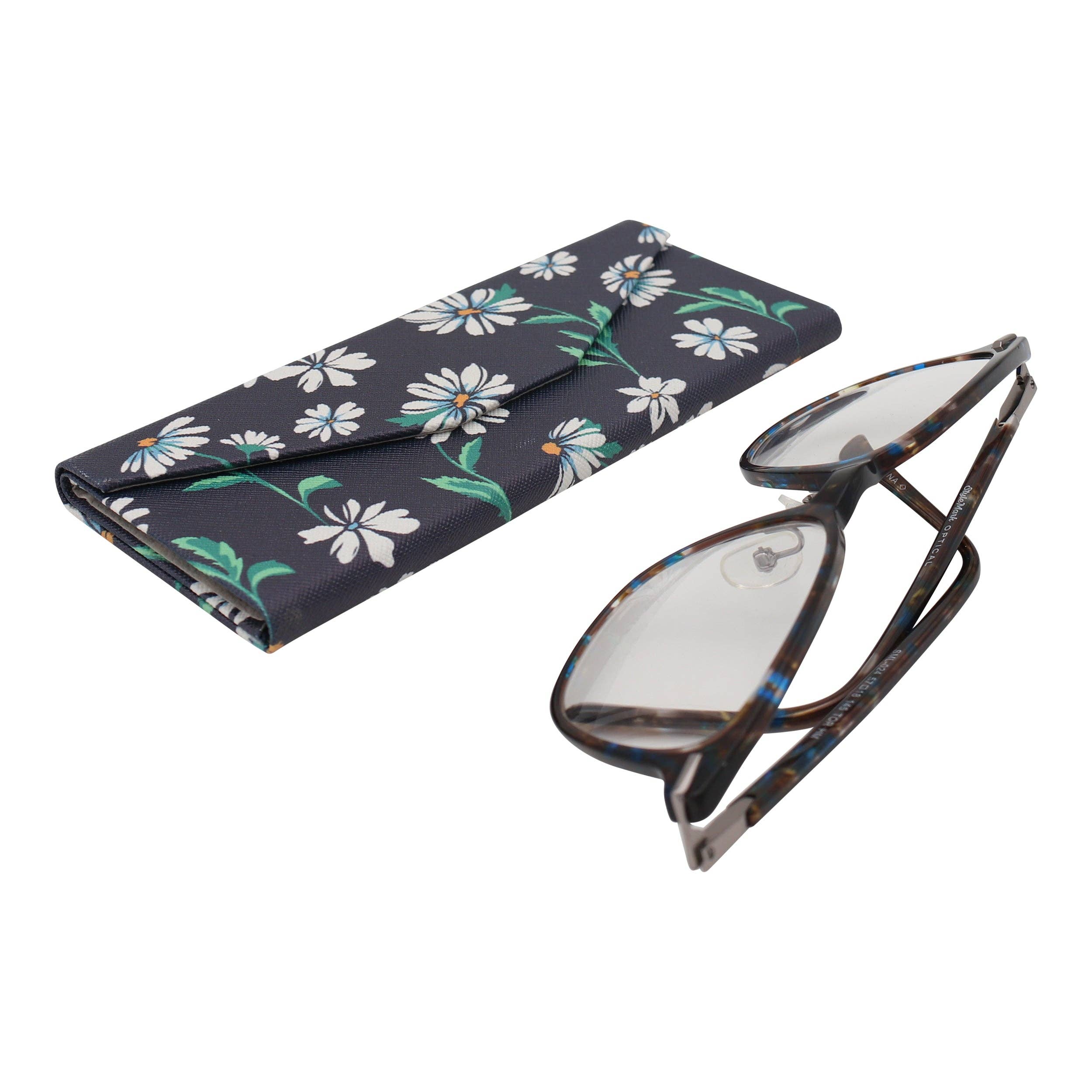 Sparkle Being - Wholesale Eyewear Cases & Holders - Women's - Daisy Flower Eyewear Glasses Case - Eco Leather Magnetic Fol5