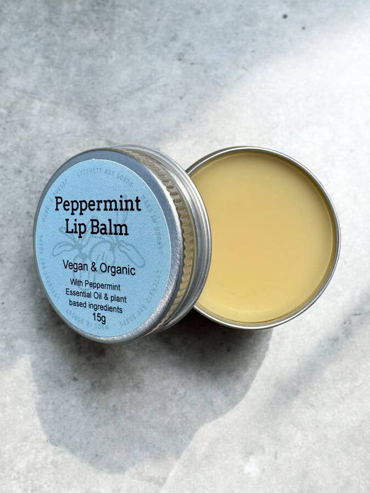 Peppermint Vegan and Organic Lip Balm 15g, Made In Dorset for wholesale by Lytchett Bay Soaps